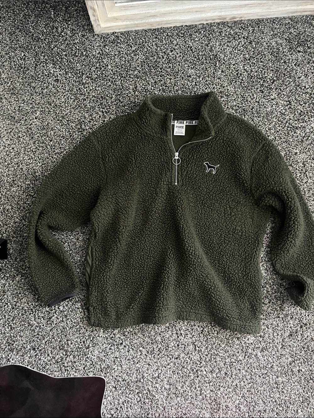 PINK Victoria's Secret Olive Green Sherpa Half-Zip Pullover